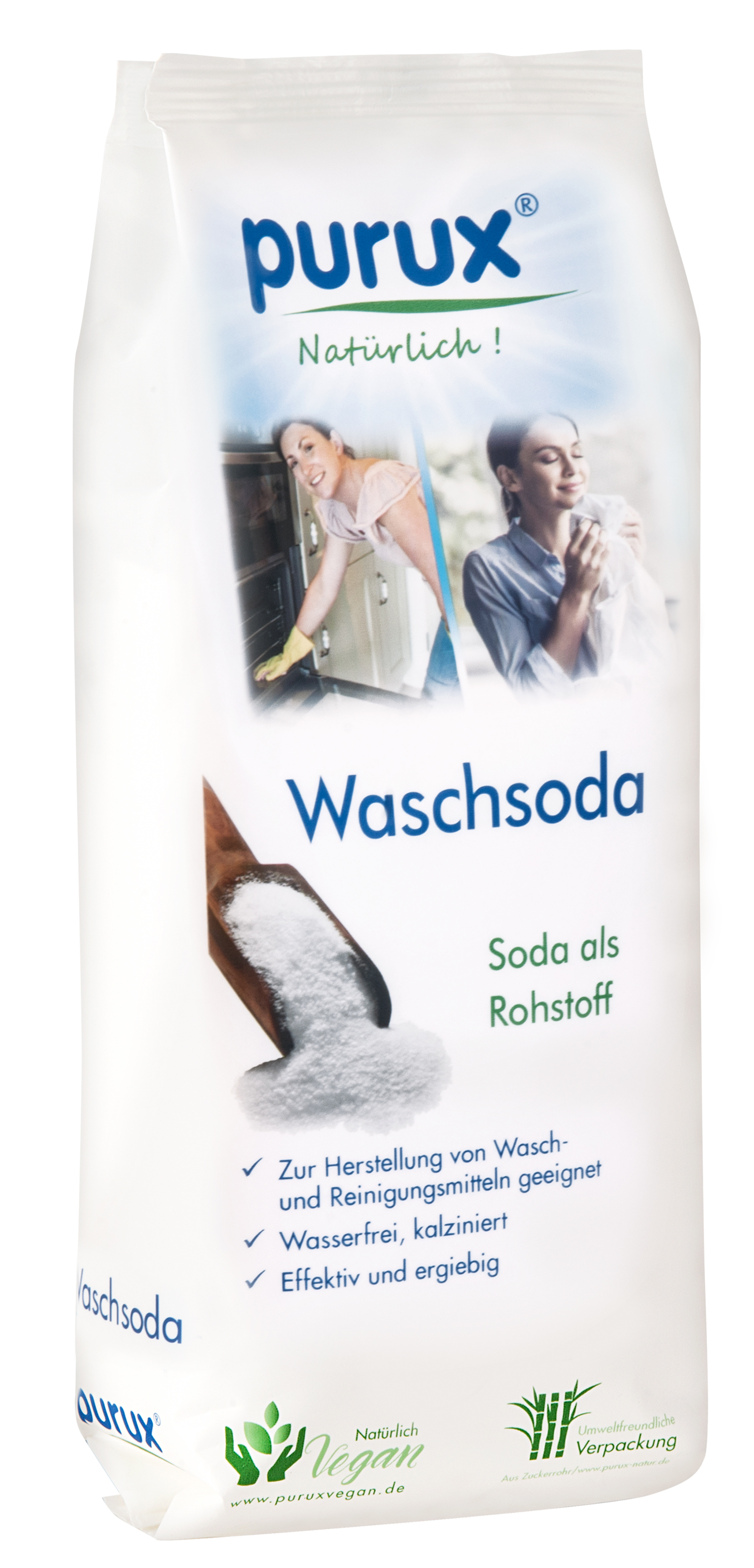 Waschsoda Pulver 1kg Natriumcarbonat, reine Soda nachhaltig verpackt wasserfrei