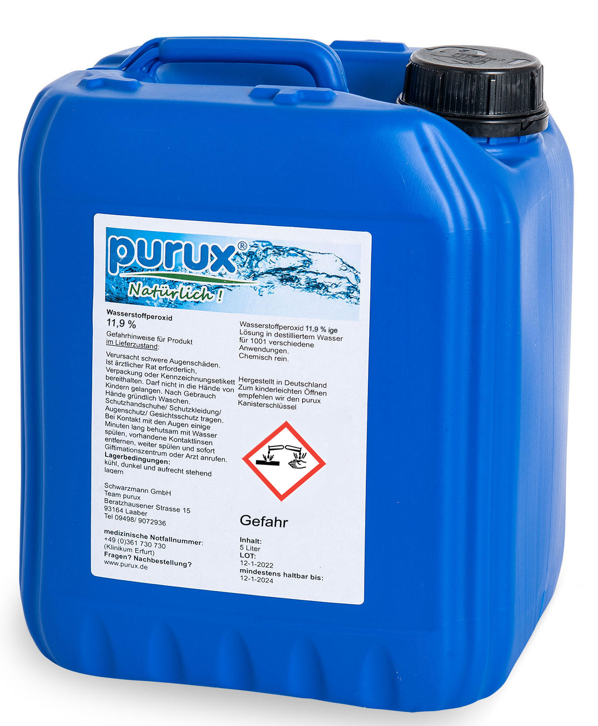 Wasserstoffperoxid, H2O2 - 11,9% 5 Liter 12% laborgeprüft