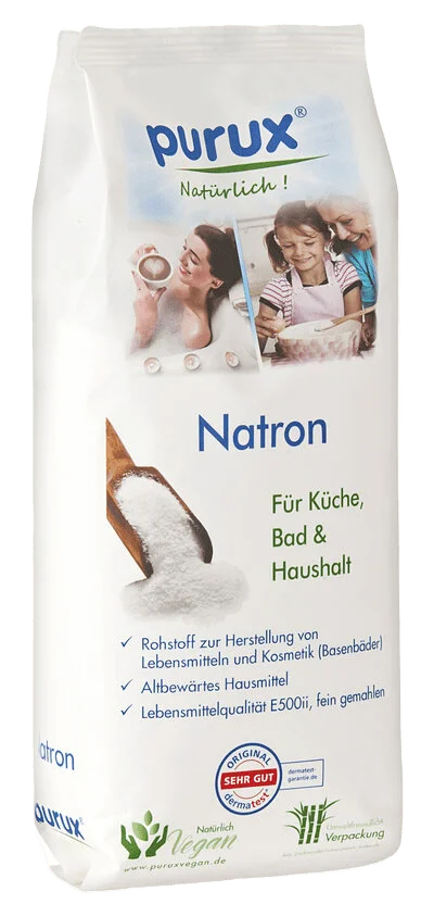 ein weißer Beutel Natron von Purux